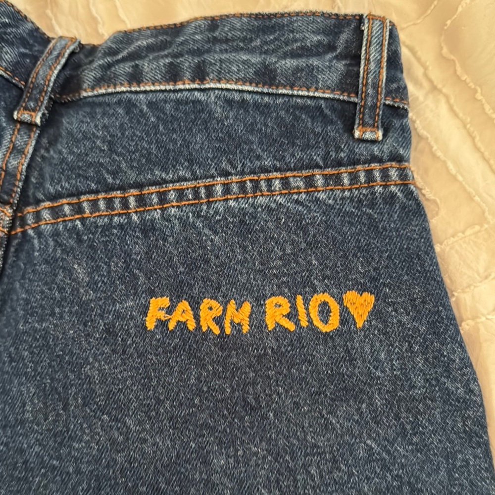 Farm Rio Wide Leg Embroidered Animals Dark Blue Jeans- Brazil Size 34 - Picture 8 of 10